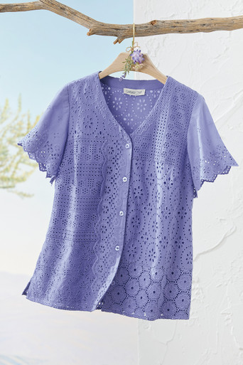 Eyelet Button-Front Shirt